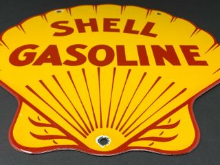 Vintage Shell Gasoline Porcelain Sign 11 3/4 Clam Shell Gas Oil Pump Plate Motor