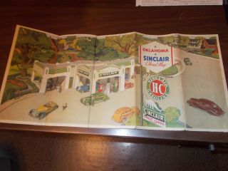 1936 Sinclair Oklahoma Vintage Road Map / Great Gas Station Cover Art