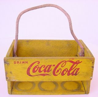 Drink Coca - Cola 6 - Pack Wood Yellow Carrier W Early Rope Handle " For The Home "