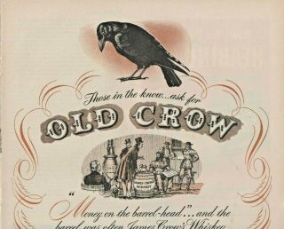 1947 Old Crow Whisky Vintage Print Ad Kentucky Straight Bottled In Bond