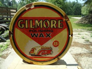 1951 Gilmore Polishing Wax 15 Cents Porcelain Service Gas Station Pump Sign