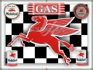 Mobil Oil Pegasus Flying Horse Gas Station Banner Mural Garage Sign Art 4 