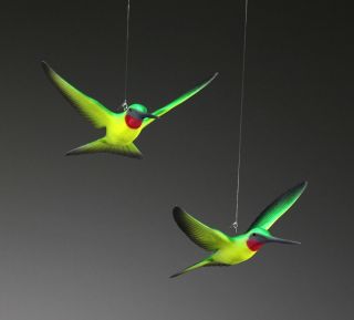 Hummingbird Duo Mobile By John Perry Sculpture Statue Green/yellow
