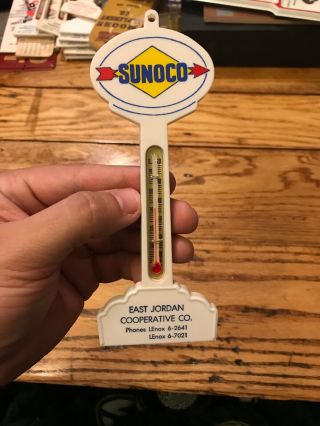 Pole Sign Thermometer Sunoco East Jordan Coop Vintage Gas Oil Station