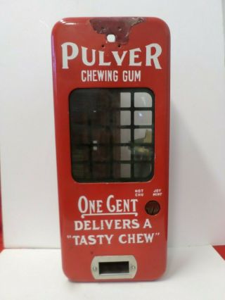 Vintage Pulver Chewing Gum Penny Vending Machine Red Enamel With Policeman