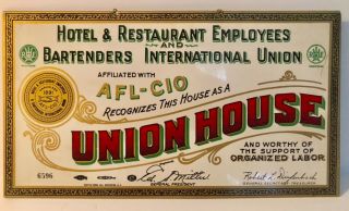 Hotel & Restaurant Union House Tin Sign Afl - Cio