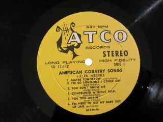 Jazz Country Vocal HELEN MERRILL American Country Songs ATCO SD 33 - 112 NM SHRINK 3