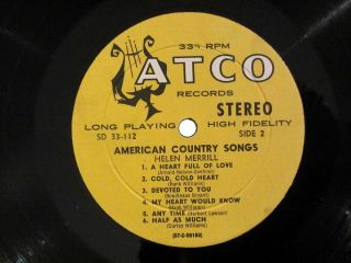 Jazz Country Vocal HELEN MERRILL American Country Songs ATCO SD 33 - 112 NM SHRINK 4