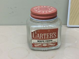 Vintage CARTER White Paste Glass Jar - scrapbooks photos 2