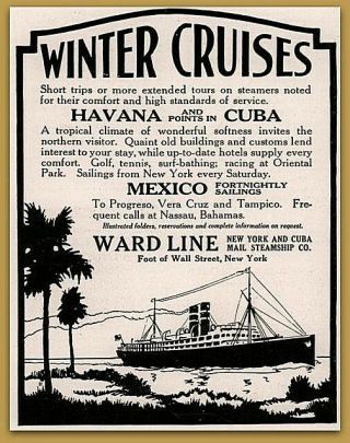 1918 Ward Line Cruise Havana Cuba Mexico York Mail Steamship Print Ad