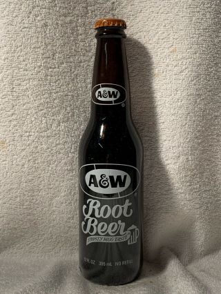 Full 12oz A&w Root Beer White Acl Amber Soda Bottle
