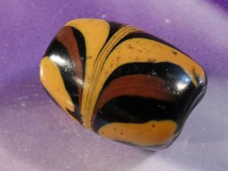 Rare Trailed Blk Gold Brown Glass African Trade Bead Collector 
