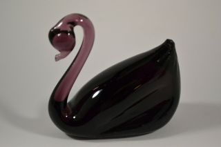 Small Hand Blown Dark Purple Glass Swan Bird Curio