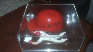 Pete Rose signed mini helmet and starting lineup figurine 4