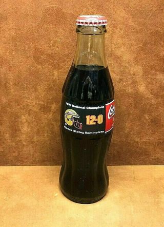 Fsu Florida State Seminoles 1999 National Champions Coca Cola Coke 8 Oz Bottle