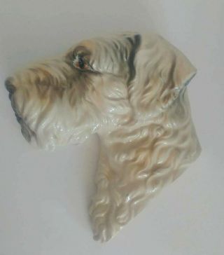 Vintage Porcelain Airedale Terrier Schnauzer Lovely Dog Head Wall Plaque Japan