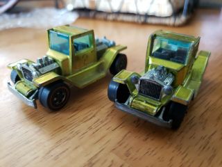 1970 Mattel Hot Wheels Redline T - 4 - 2 Ford Model T Hk Lime Yellow One Antifreeze