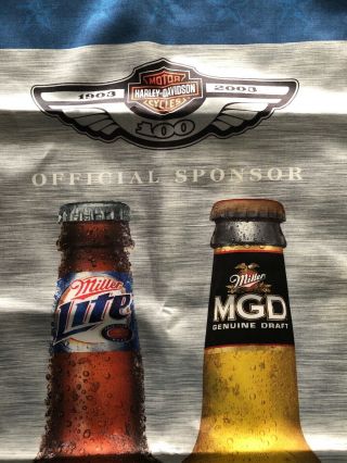 (L@@K) Miller Lite Beer Harley Davidson Motorcycles 100 Year Cloth Banner RARE 4