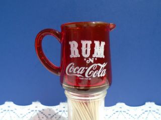 Rare Vintage Ruby Red Glass Measuring Pitcher Coca Cola And Rum In Cond
