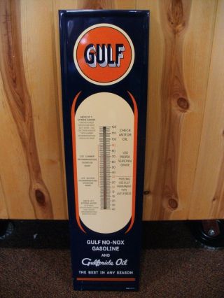 Gulf Oil Large Thermometer No - Nox Gasoline And Gulfpride Oil Sign 28 X 7 "