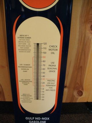 GULF OIL LARGE THERMOMETER NO - NOX GASOLINE AND GULFPRIDE OIL SIGN 28 X 7 