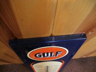 GULF OIL LARGE THERMOMETER NO - NOX GASOLINE AND GULFPRIDE OIL SIGN 28 X 7 