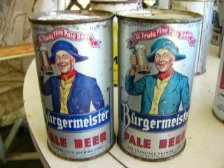 (2) Vintage Burgermeister Pale Beer Flat Top Cans San Francisco Brewing Corp.