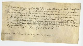 Circa 1600s French Antique Manuscript Document On Vellum - Id As " Frenicle "