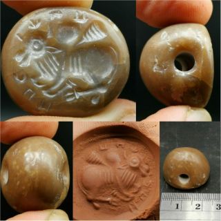 Sassanian Ancient Cow Intaglio Seal Writing Stone Bead 63