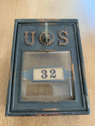 Post Office Box Door Rare 1890’s With Key And Square Beveled Class