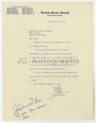 Oklahoma Senator Robert S.  Kerr Signed 1954 Letter Sec.  Of Treasury Snyder