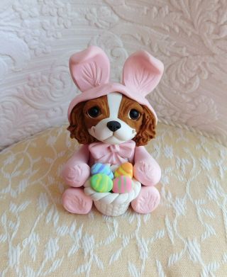 Cavalier King Charles Spaniel Easter Sculpture Ooak 2019 Clay By Raquel Thewrc