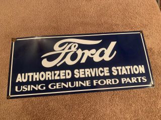 Vintage Porcelain Ford Authorized Service Station Sign 18 X 8 Inches
