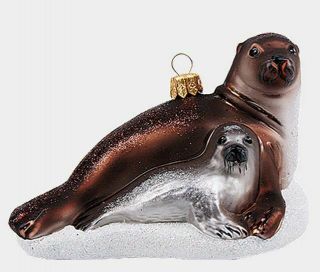 Gray Seal Ocean Life Animal Polish Mouth Blown Glass Christmas Ornament
