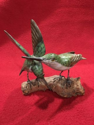 Hand Carved & Painted Wooden Hummingbirds -