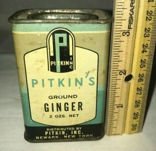 Antique Pitkins Ginger Spice Tin Litho Can Vintage Newark Nj Country Store Old