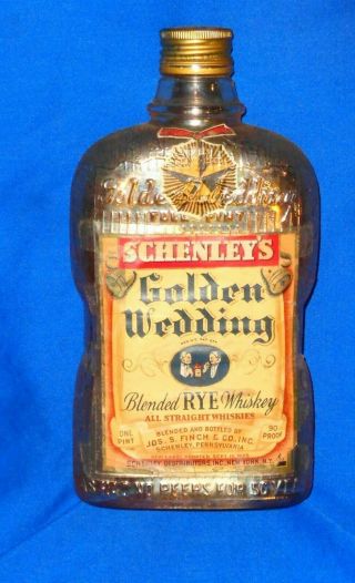 Vintage 1935 Schenley’s Golden Wedding 1 Pint Rye Whiskey Bottle - Finch & Co.