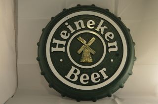 Vintage Heineken Sign On Tap Beer Bottle Cap Sign 19” From 1984