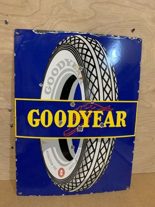 Enamel Goodyear Large Tire Oil Gas Service Porcelain Sign