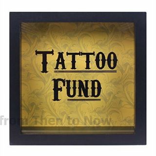 Black Tattoo Fund Glass Money Box With Wooden Frame