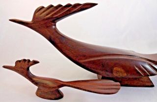 2 Vintage Ironwood Road Runner Bird Figurines Wooden About 14 Inches And 4 "