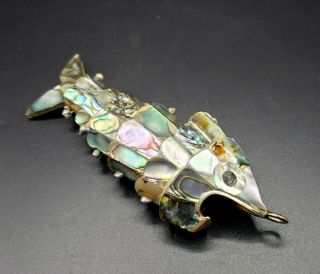 Vintage Abalone Shell Mother Of Pearl Fish Bottle Opener Jointed Articulated 4 "