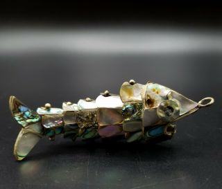 Vintage Abalone Shell Mother of Pearl Fish Bottle Opener Jointed Articulated 4 