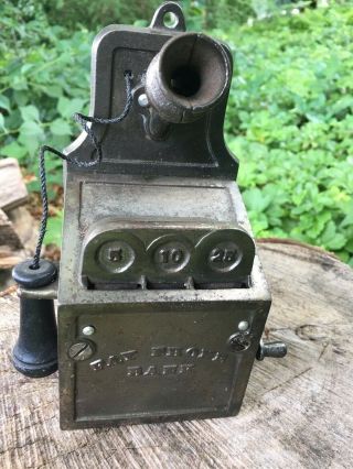 Vintage Antique Cast Iron & Sheet Metal Semi Mechanical Pay Telephone Coin Bank