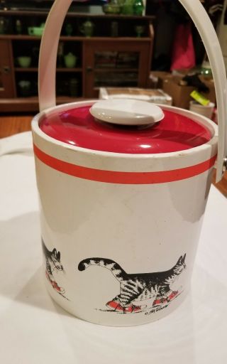 Vintage B.  Kliban Cat Ice Bucket With Lid Red White Sneakers