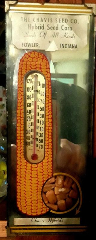 Vintage,  Chavis Seed Co.  Fowler,  Indiana.  Thermometer.  Real Corn