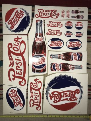 Vintage Pepsi - Cola Sheet Of Decal Stickers 26 X 20