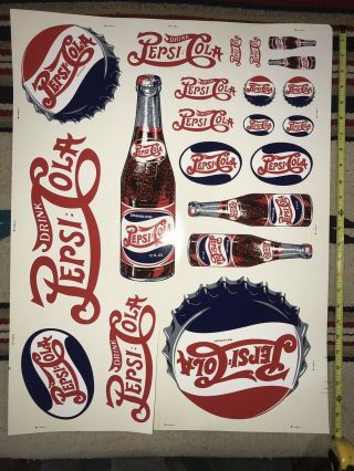 Vintage Pepsi - Cola Sheet of Decal Stickers 26 x 20 2
