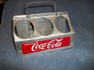 1950s Aluminum Coca Cola Coke 6 Pack Bottle Carrier Drink & Enjoy 2 Scripts