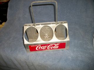 1950s ALUMINUM COCA COLA COKE 6 PACK BOTTLE CARRIER DRINK & ENJOY 2 SCRIPTS 6